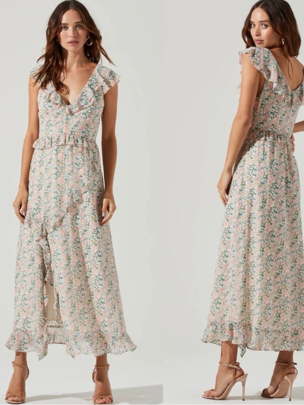 Anthropologie-ASTR The Label Floral Spring/Summer Ruffle Trim Midi Dress NWT